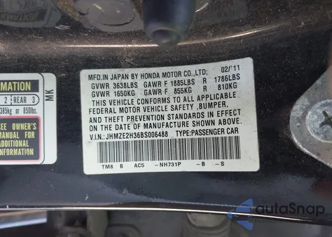 2011 Honda Insight from USA, damaged, VIN JHMZE2H36BS006488